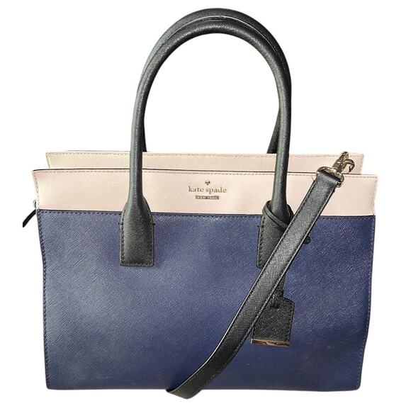 Kate Spade Leather Cameron Street Candace Navy Blue & Cream Crossbody Satchel - Picture 1 of 10